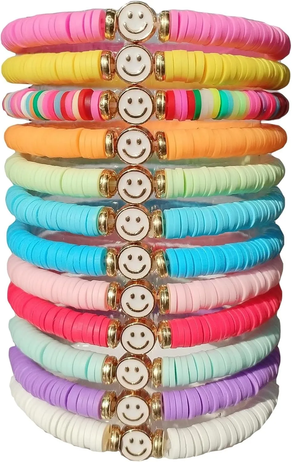 12PCS Preppy Friendship Smiley Face Bracelets for Women