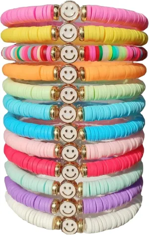 12PCS Preppy Friendship Smiley Face Bracelets for Women