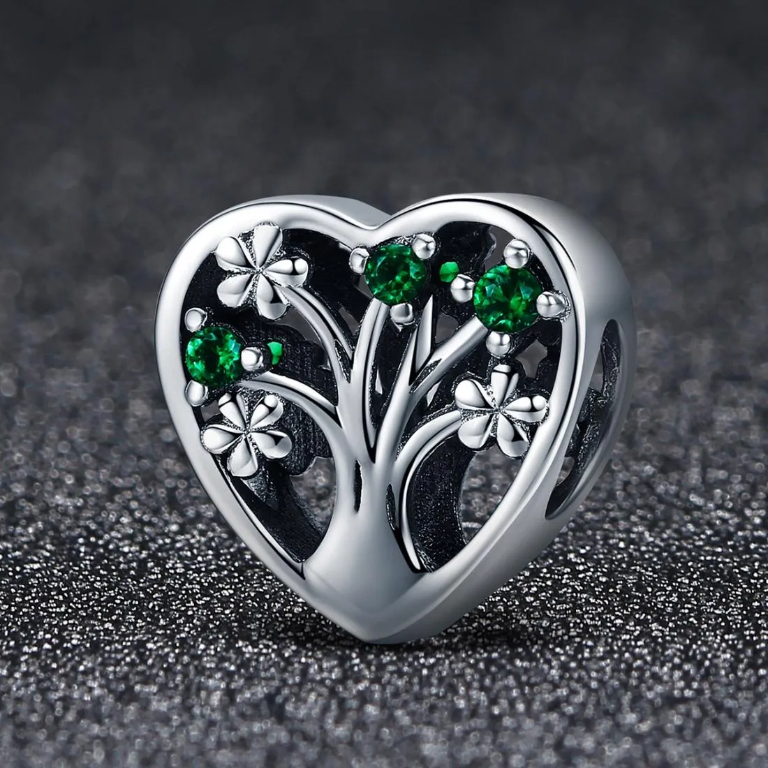 925 Sterling Silver Tree Of Life Heart Bracelet & Clear Beads