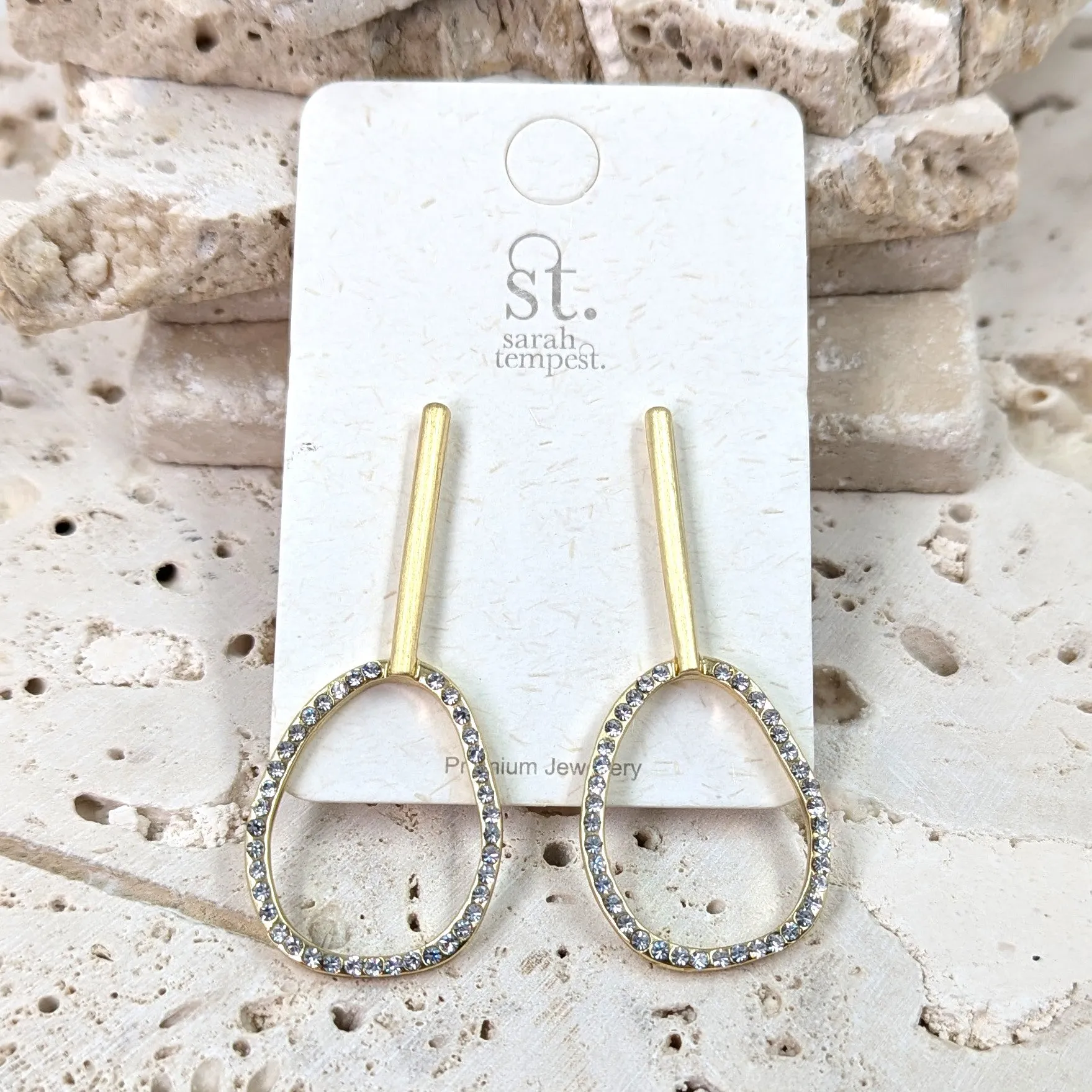 Bar and organic crystal encrusted shape earrings
