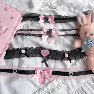BLACK AND PINK CUTE LOLITA CAT PAW CHOKER BY90160
