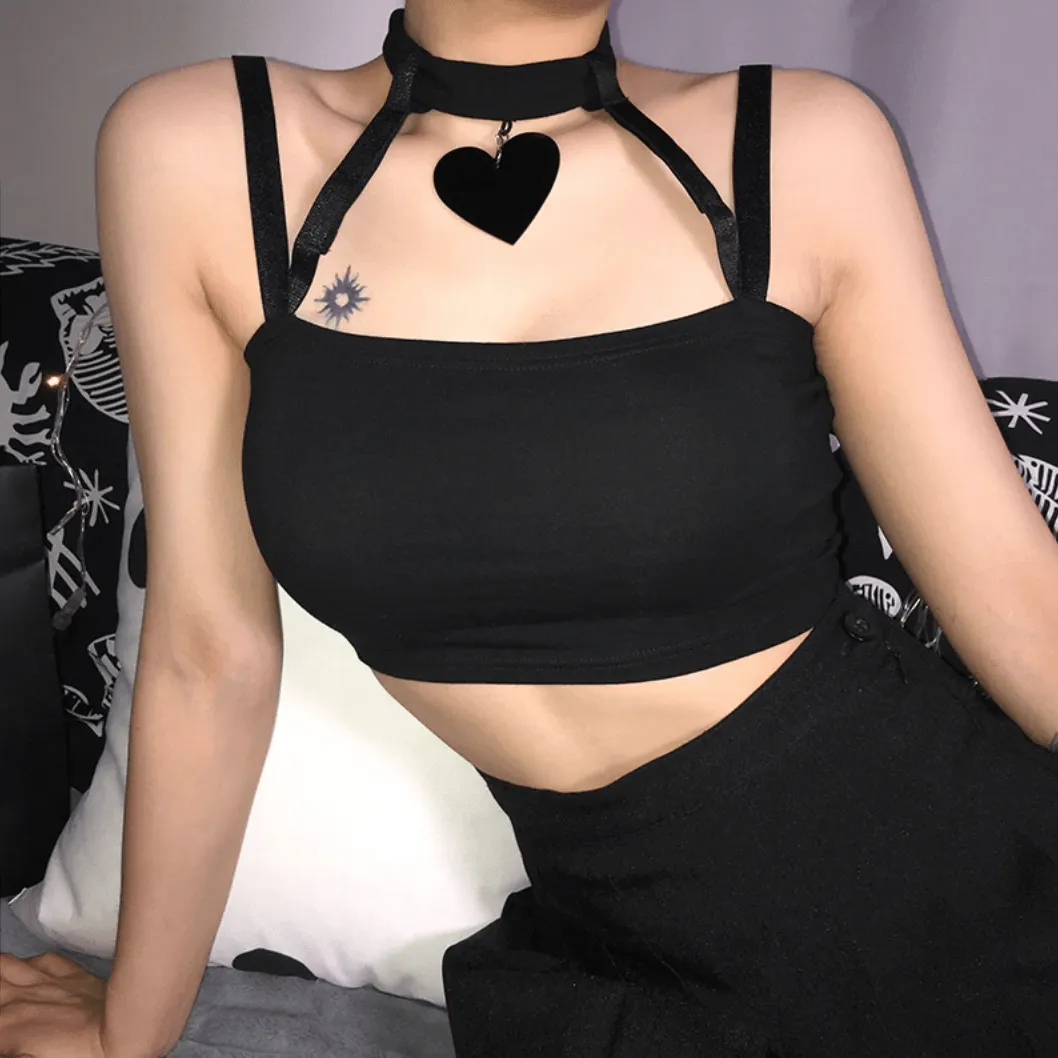 Black Heart Choker Top
