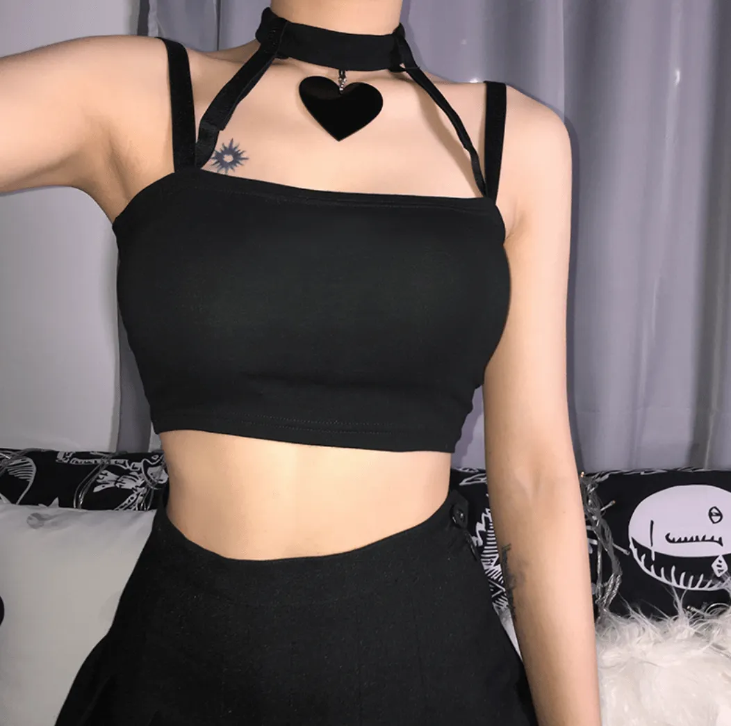 Black Heart Choker Top