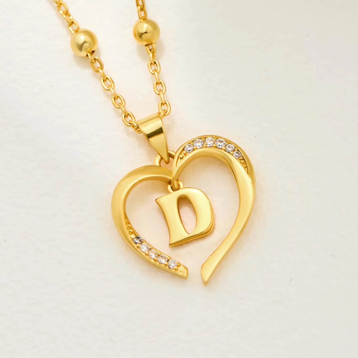 Cicy Bell Womens Heart Initial Necklace for Women 18k Gold Plated Shell Personalized Letter Pendant Necklace 17.7'' with 2'' Extender