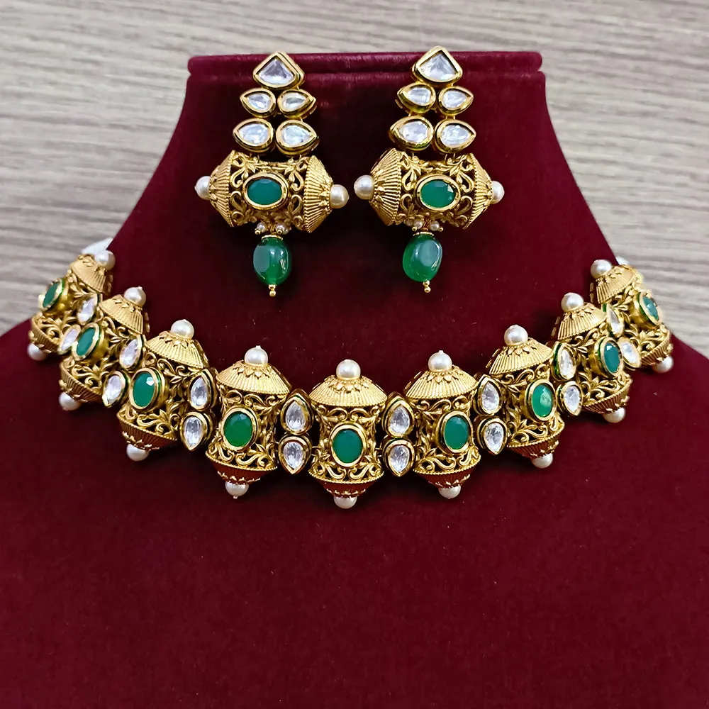 Designer Gold Plated Royal Kundan Choker Style Necklace with Earrings (D373)