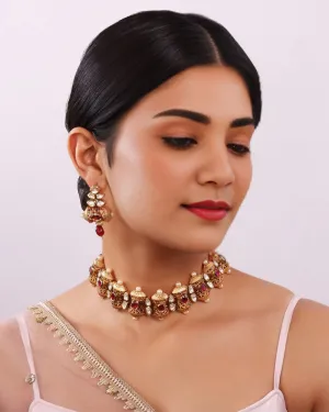 Designer Gold Plated Royal Kundan Choker Style Necklace with Earrings (D373)