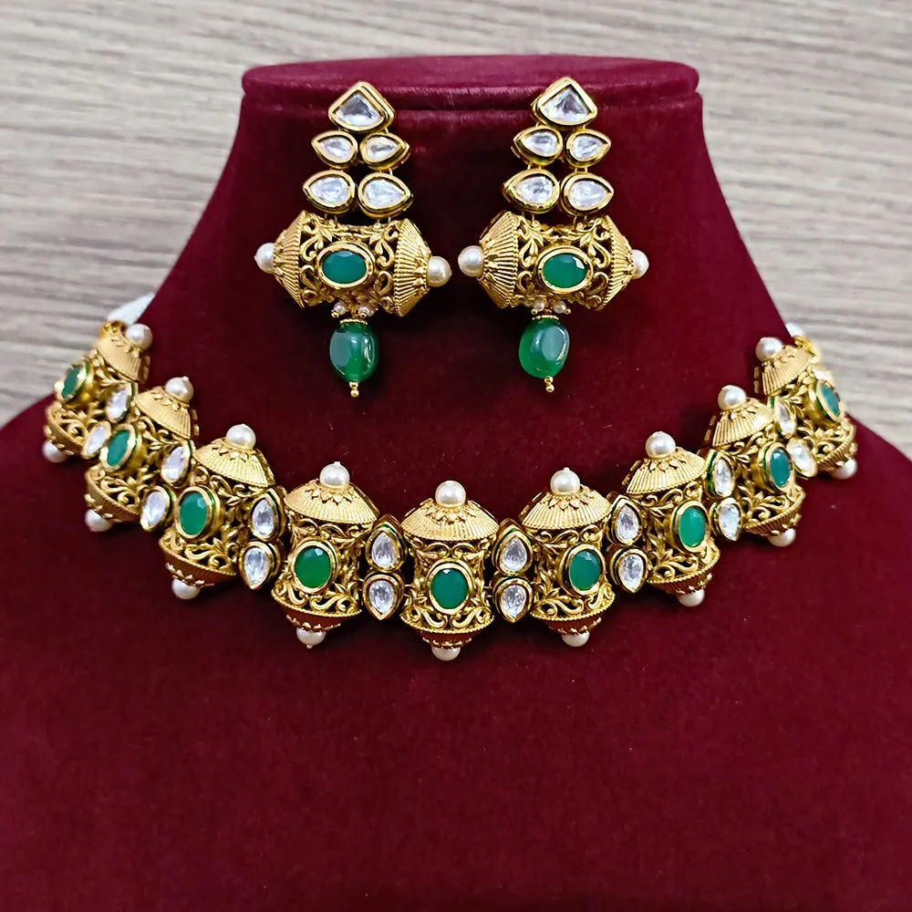 Designer Gold Plated Royal Kundan Choker Style Necklace with Earrings (D373)