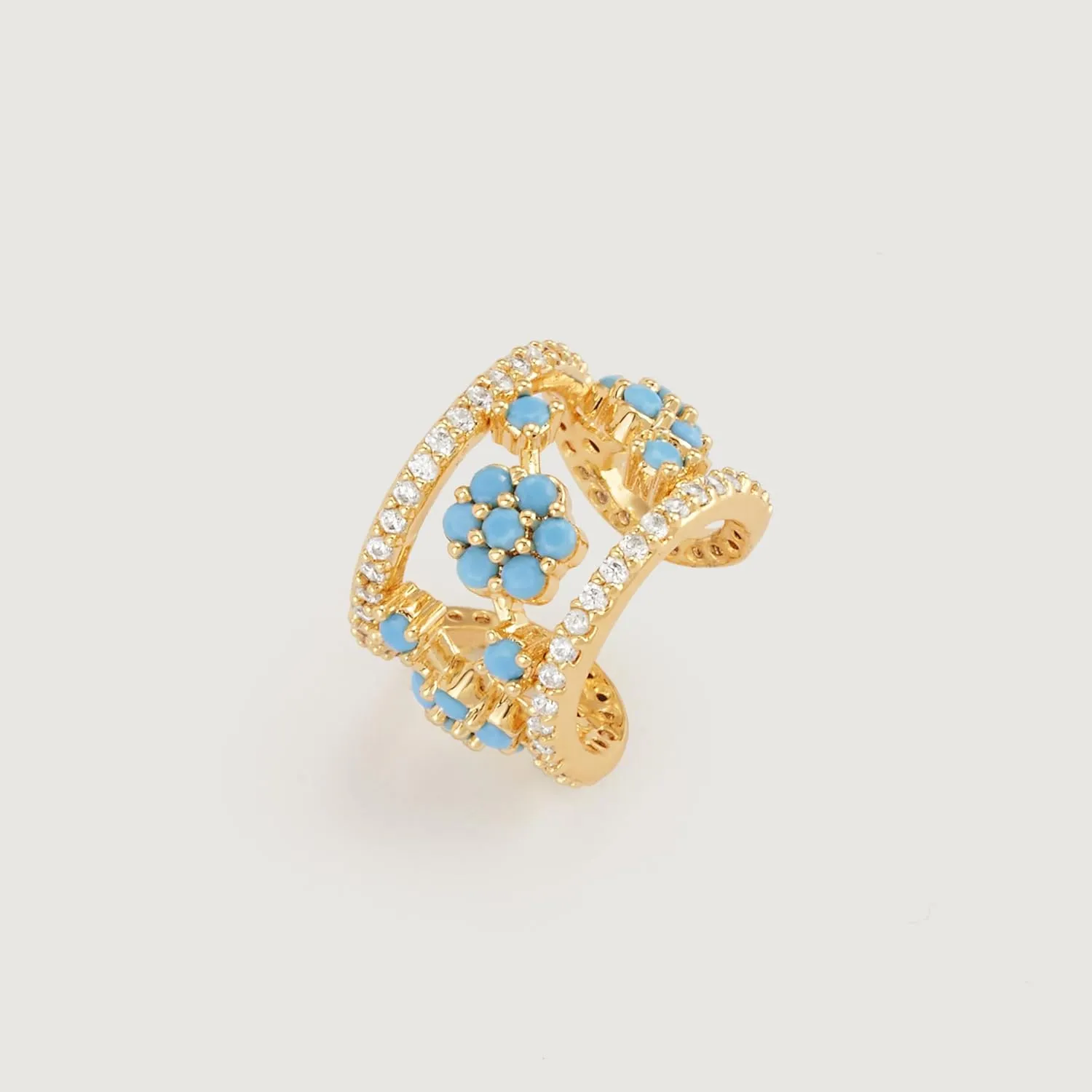Ear Cuff Earrings for Women 14K Gold Plated Created Turquoise Cubic Zirconia Sparkling Boho Hollow Huggie Ear Cuffs Non Piercing | Clip On Cartilage | Single