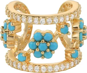 Ear Cuff Earrings for Women 14K Gold Plated Created Turquoise Cubic Zirconia Sparkling Boho Hollow Huggie Ear Cuffs Non Piercing | Clip On Cartilage | Single