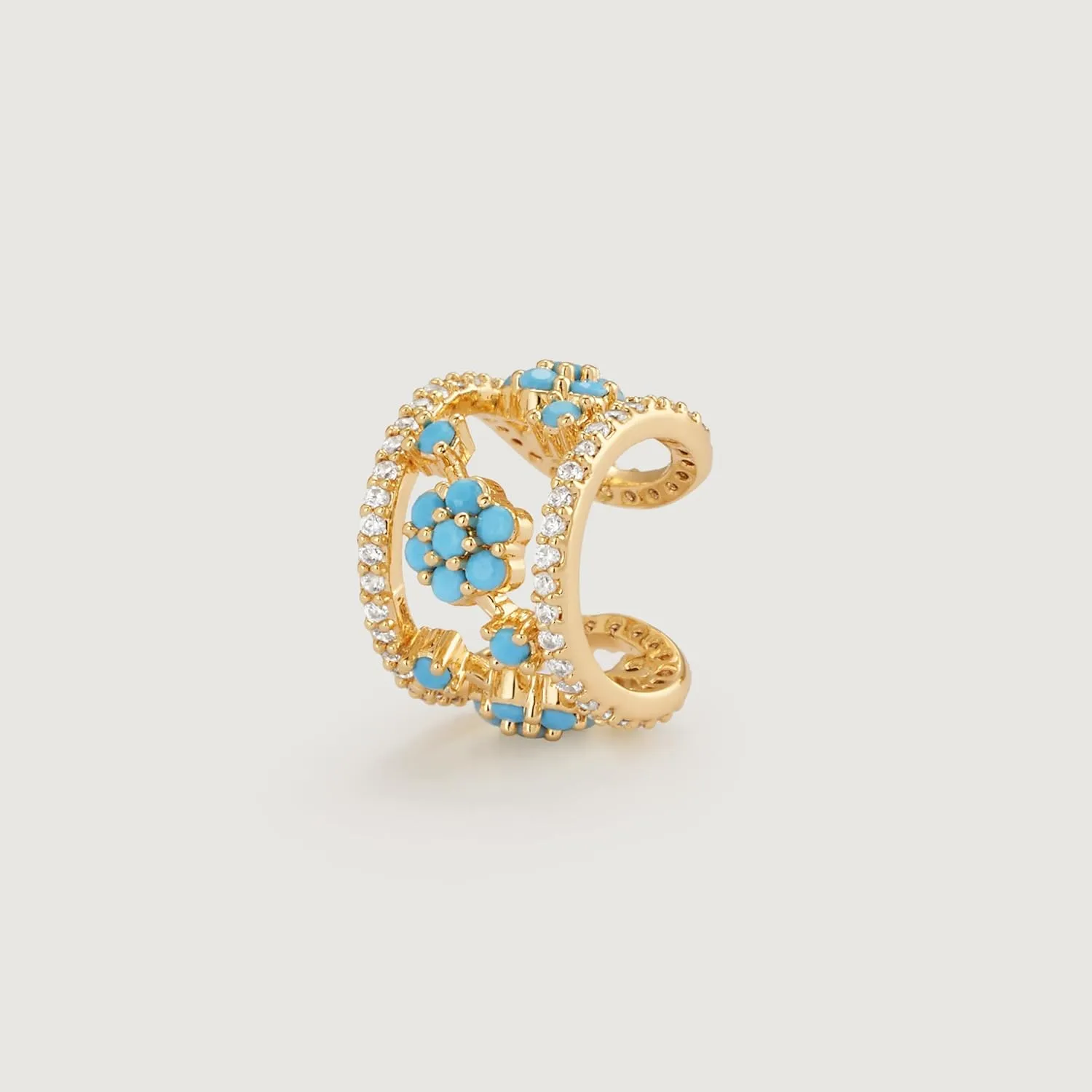 Ear Cuff Earrings for Women 14K Gold Plated Created Turquoise Cubic Zirconia Sparkling Boho Hollow Huggie Ear Cuffs Non Piercing | Clip On Cartilage | Single