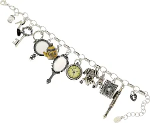 Fairytale Lucky Charms Link Chain Cuff Bangle Bracelet Wonderland Style Frog Mirror Clock Heart Teapot Pendants Party Friendship Gift