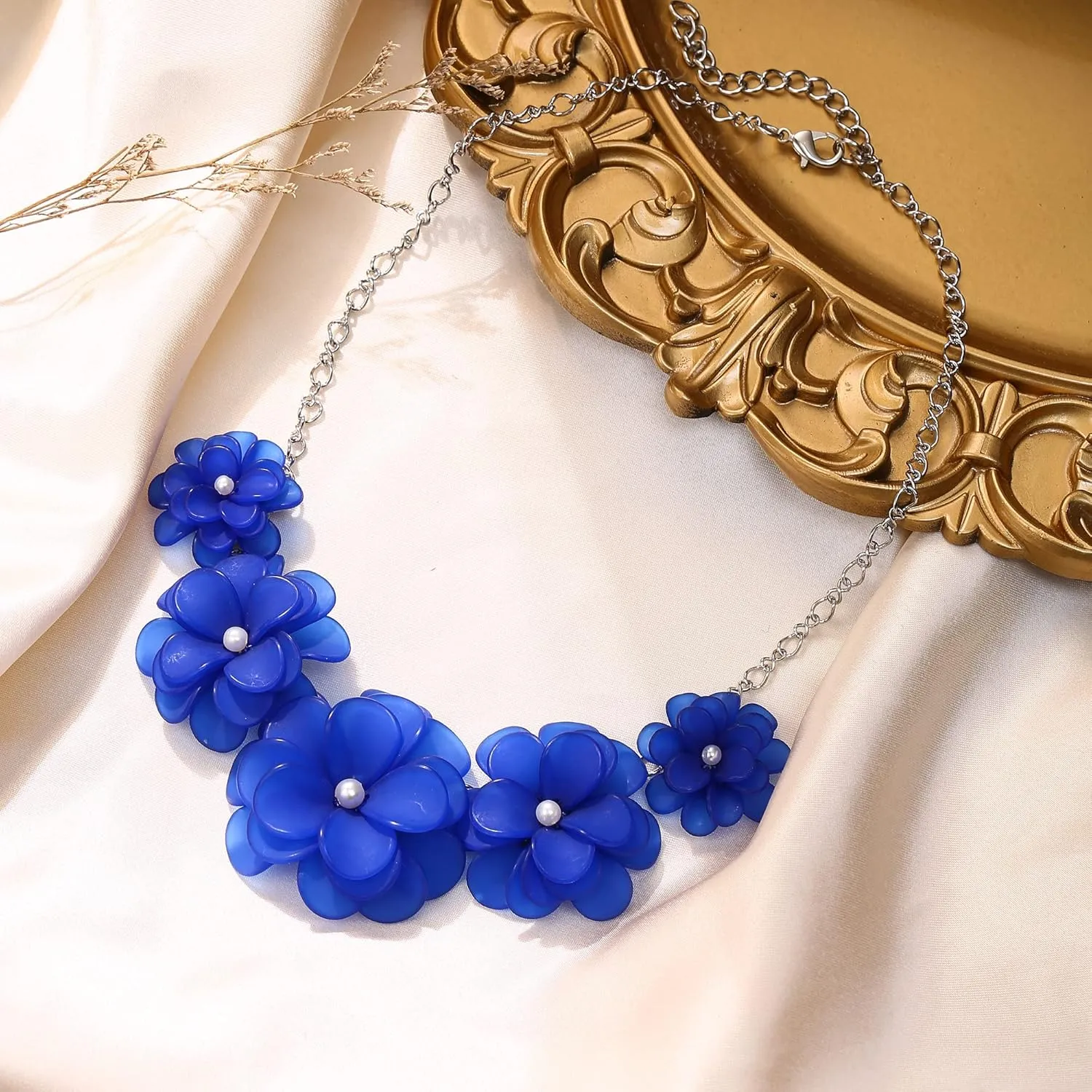 Flyonce Flower Collar Necklace, Floral Flowers Statement Summer Beach Chokers Necklaces for Women