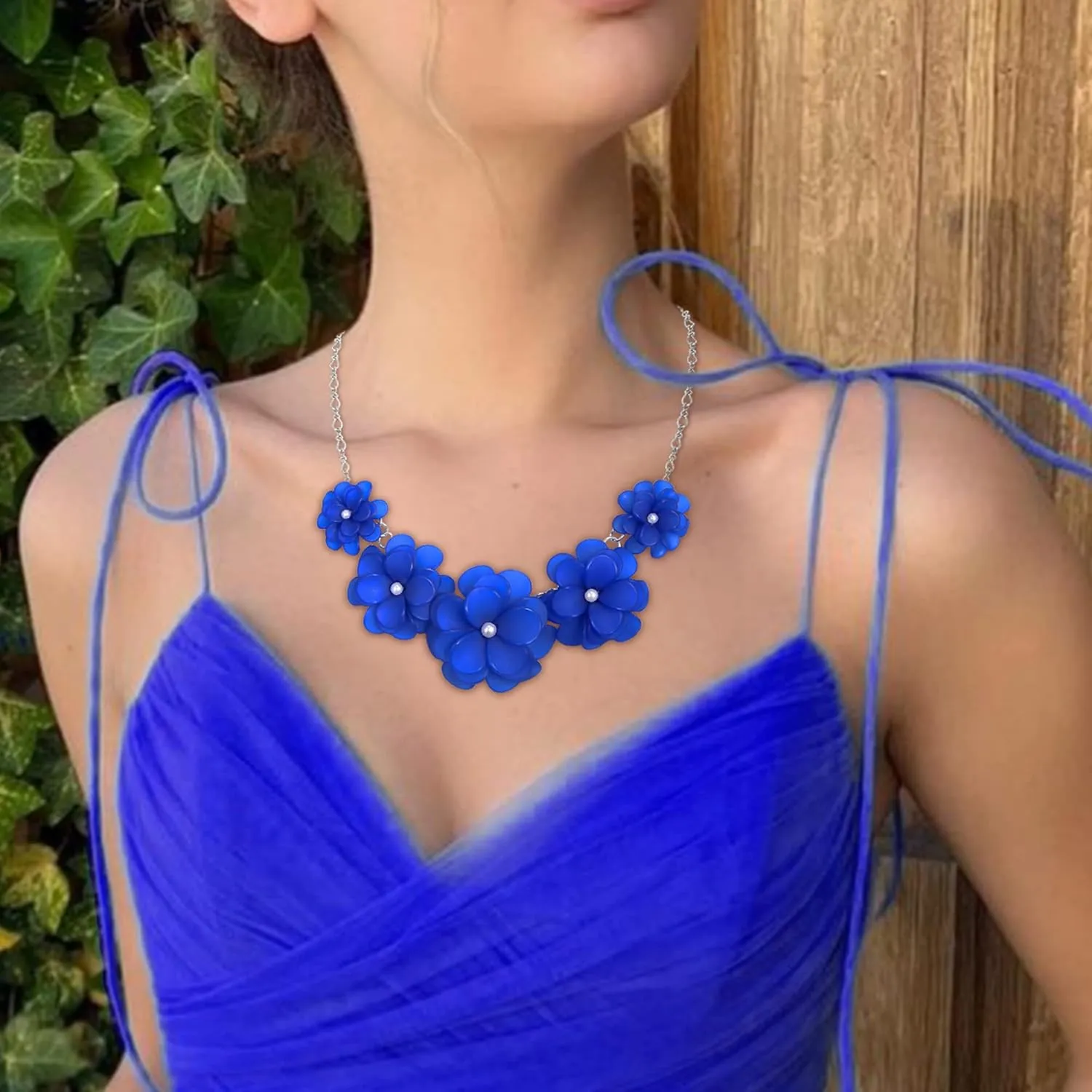 Flyonce Flower Collar Necklace, Floral Flowers Statement Summer Beach Chokers Necklaces for Women