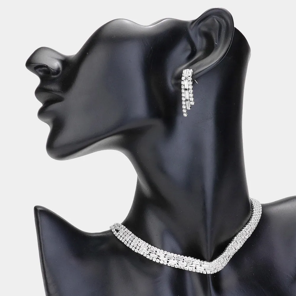iLLASPARKZ Baguette CZ Stone Embellished Evening Choker Necklace