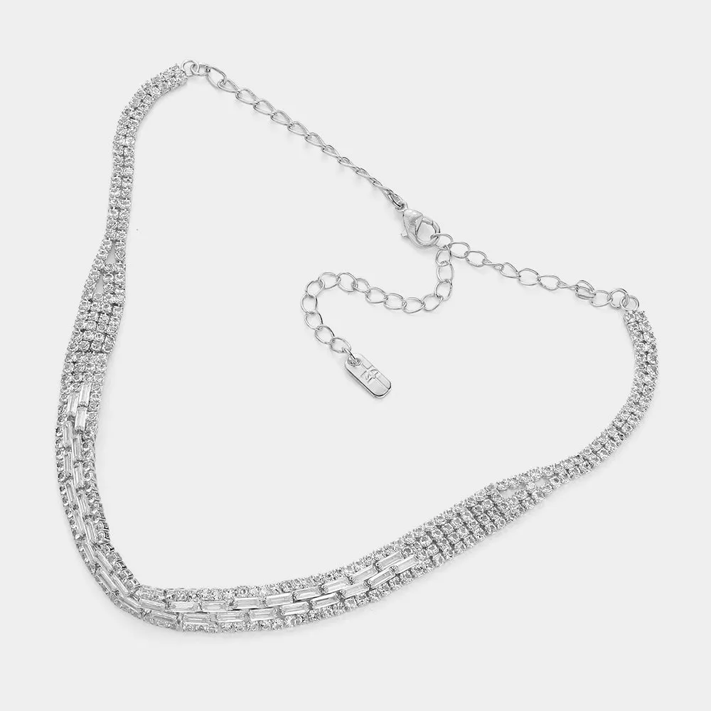 iLLASPARKZ Baguette CZ Stone Embellished Evening Choker Necklace