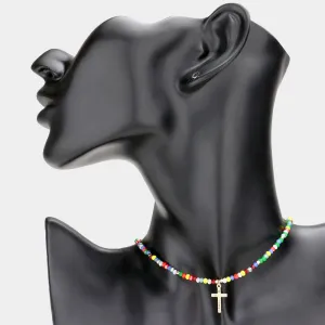 iLLASPARKZ Cross Pendant Faceted Beaded Choker Necklace