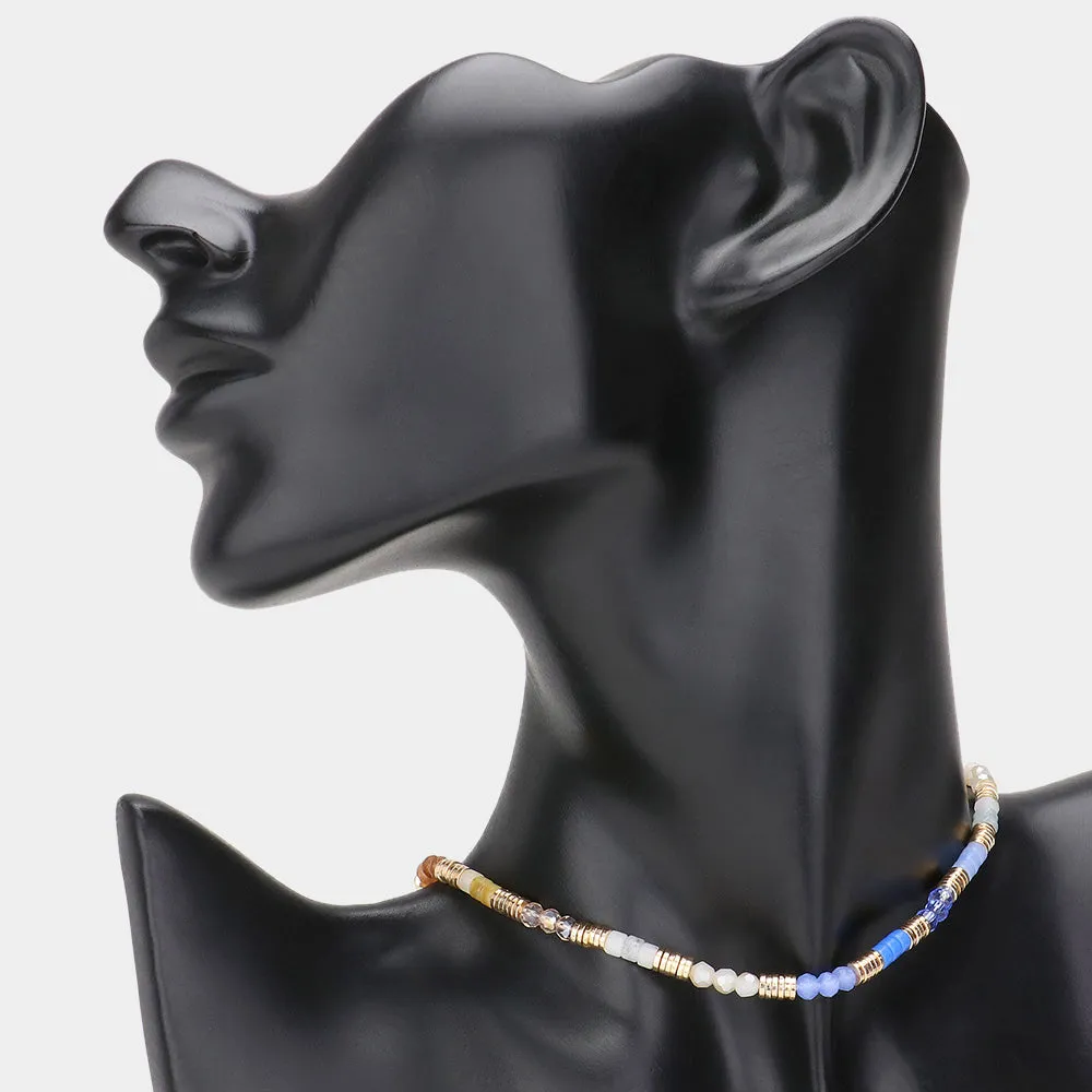 iLLASPARKZ Faceted Beads Metal Heishi Beaded Choker Necklace