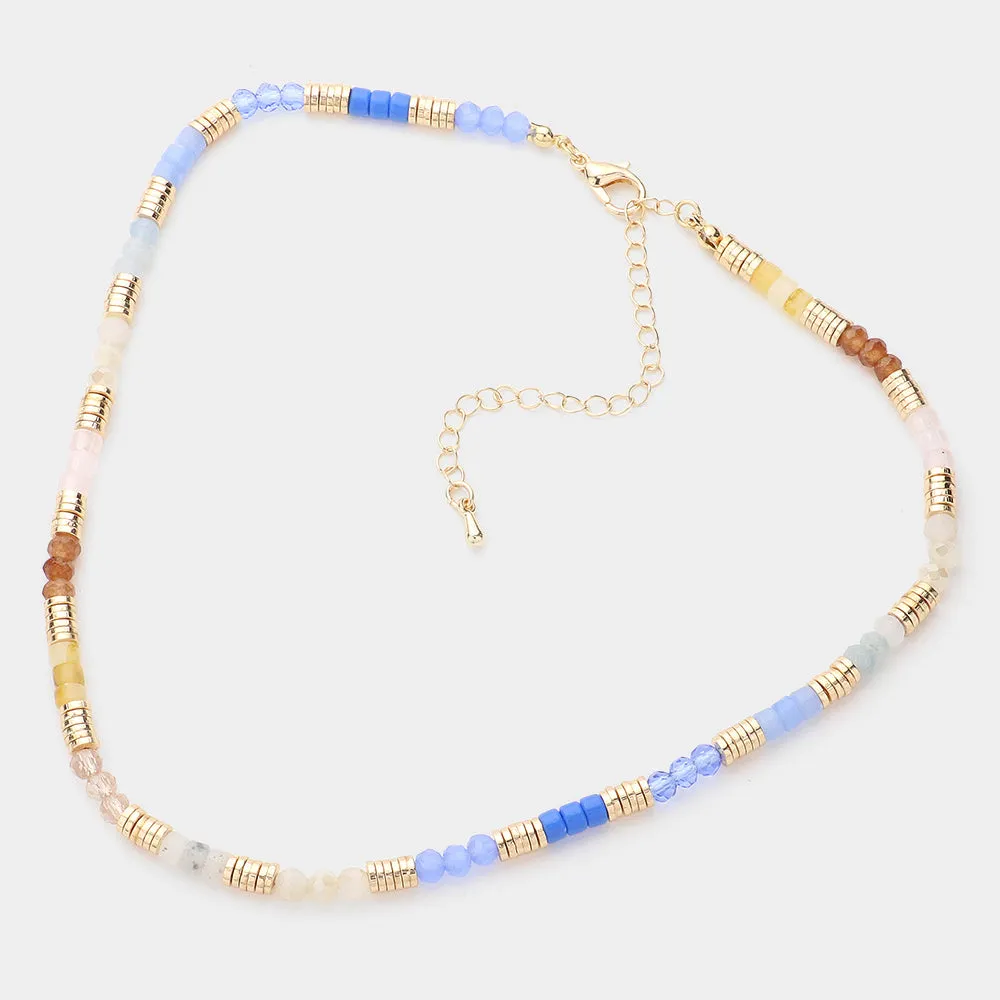 iLLASPARKZ Faceted Beads Metal Heishi Beaded Choker Necklace