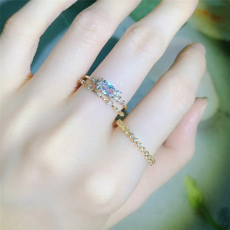 Mnyixsi 3PCS 925 Sterling Silver Engagement Rings Dainty Diamond Promise Rings Bridal Wedding Cubic Zirconia Fashion Ring Sets for Women Stackable Curved Moissanite Eternity Band Rings Size 7