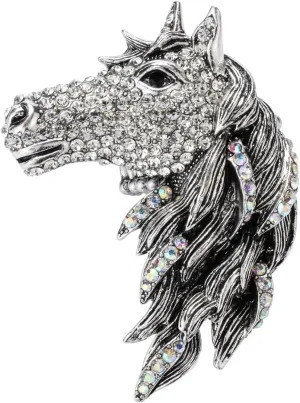 Szxc Jewelry Women's Crystal Big Horse Brooch Pendant Necklace
