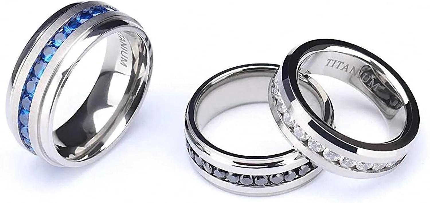 Titanium Rings for Men Women Silver Color CZ Wedding Band Engagement Ring Couple Ring